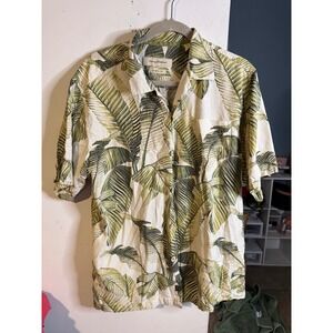 Tommy Bahama Mens Silk Palm Leaf Print Camp Shirt Green  Original Fit Medium
